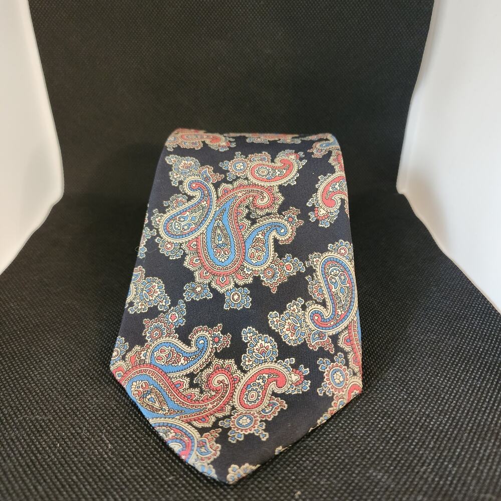 Mallory & Church Silk Tie Paisley Navy Multicolor Mens Necktie Classic Vtg USA